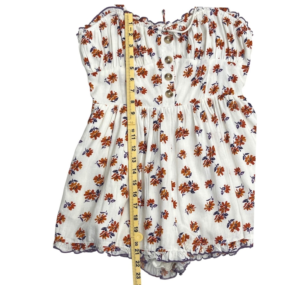 Urban Outfitters Floral Romper Womens Medium White Orange Excellent Linen Blend - Picture 9 of 16